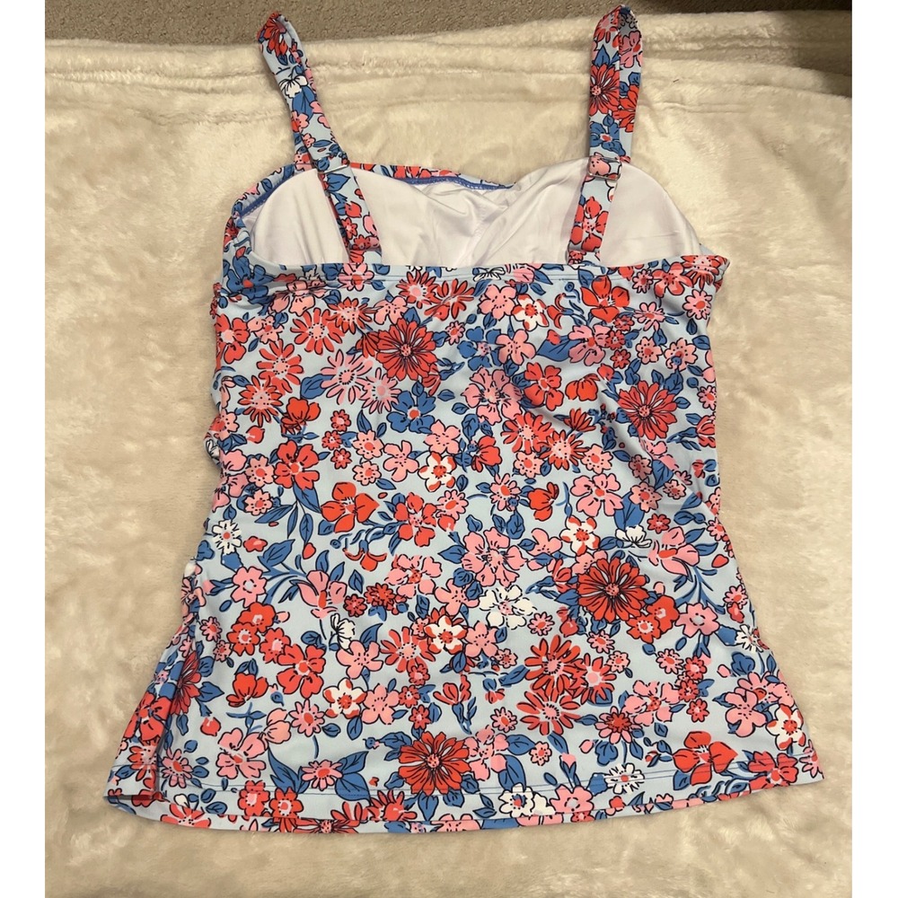 Floral Tankini Swim Top Blue Pink Coral Adjustable Straps Size Medium - Picture 2 of 3